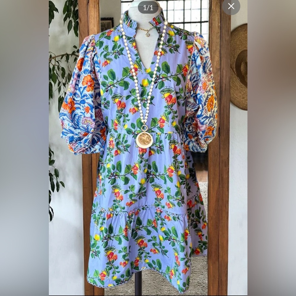 Beautiful Blue Floral Boutique Dress